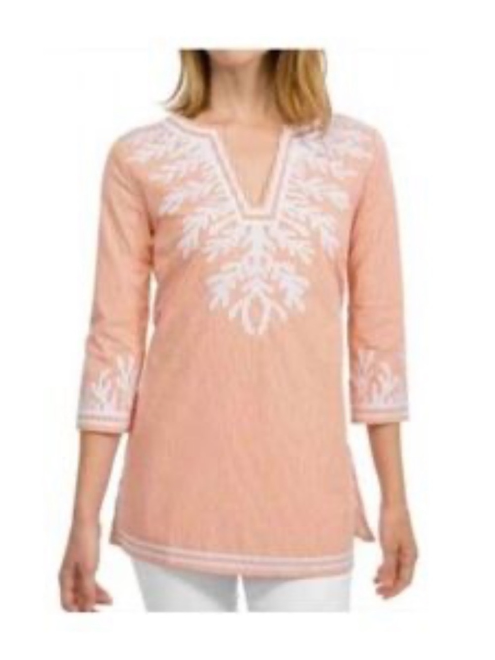 Gretchen Scott Orange and white the reef coral v-neck tunic top size Large